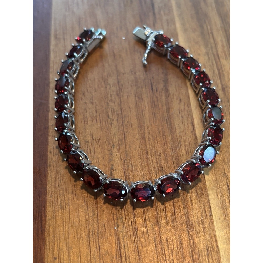 Sterling Silver Garnet Tennis Bracelet 6.75"